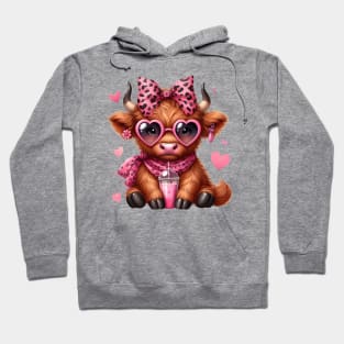 Valentine Highland Cow Drinking Ice Cream Hoodie